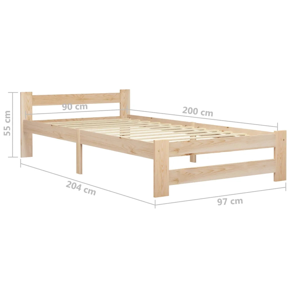 Letto singolo | Letto per adulti | Giroletto senza Materasso 90x200 cm in Legno Massello di Pino