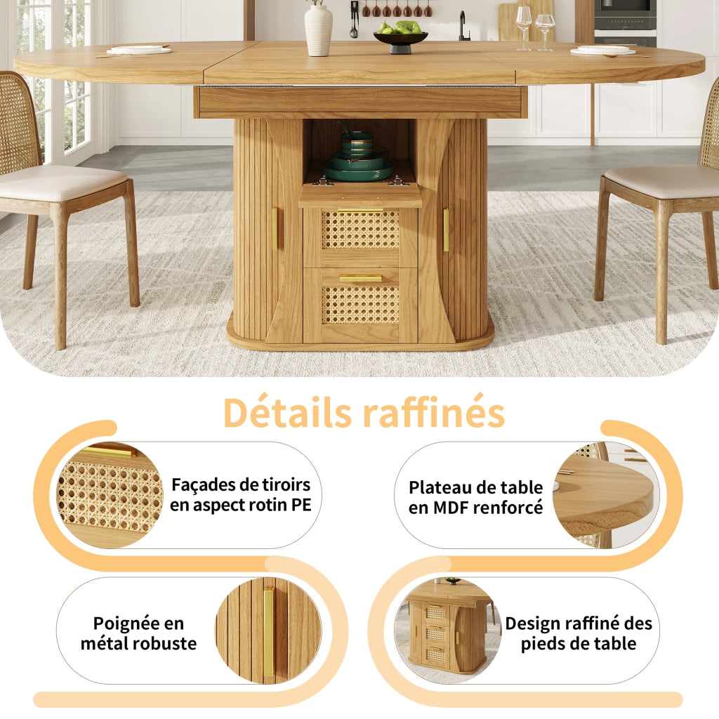 Tavolo da pranzo allungabile con contenitore; 1 cassetto e stile legno; in mdf; naturale