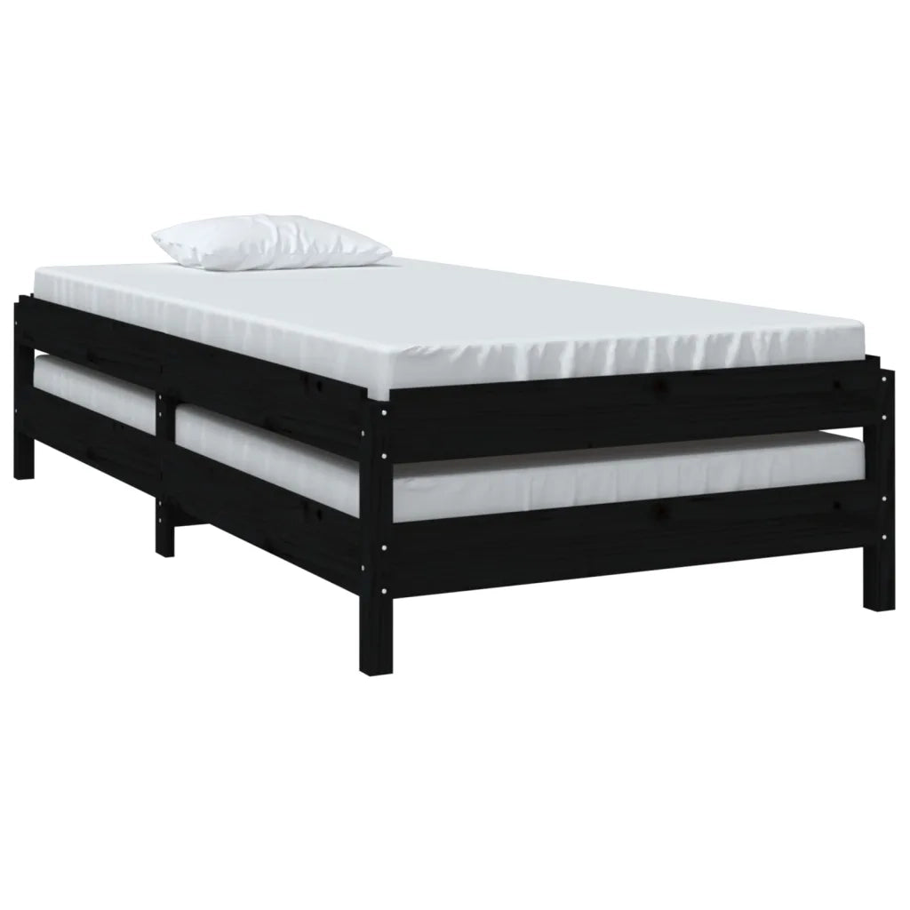 Letto singolo | Letto per adulti | Letto Impilabile Nero 75x190 cm in Legno Massello di Pino
