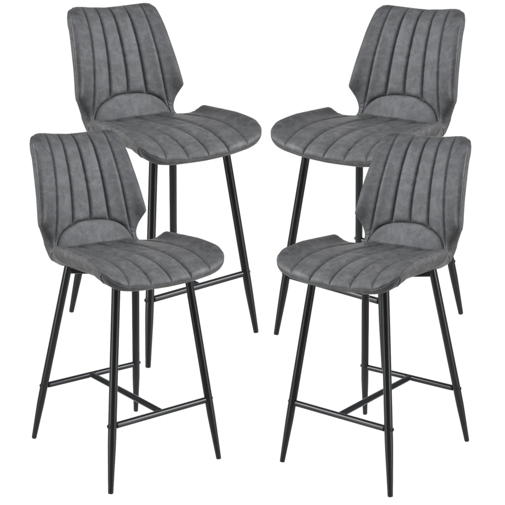 Set di 4 sgabelli da bar set di sgabelli da cucina similpelle scamosciata grigio scuro metallo 102,5 cm x 46,5 cm x 51 cm 03_0003716