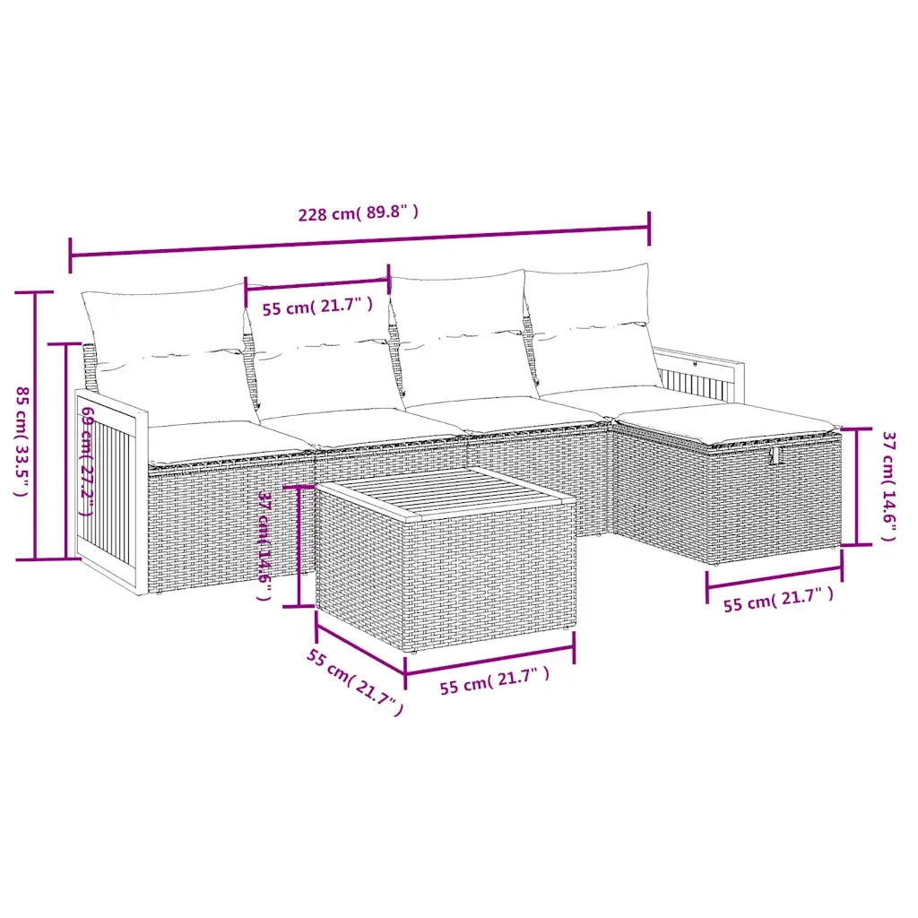 Set Divano da Giardino 6 pz con Cuscini Beige in Polyrattan 3265727