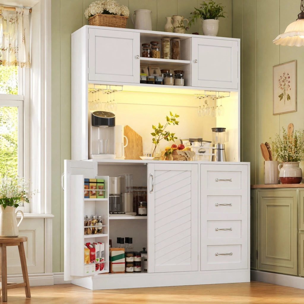 Credenza buffet LED 120x40x188 cm bianca in MDF