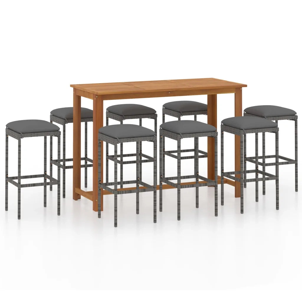 Set da Bar da Giardino 9 pz con Cuscini Grigio cod mxl 44628