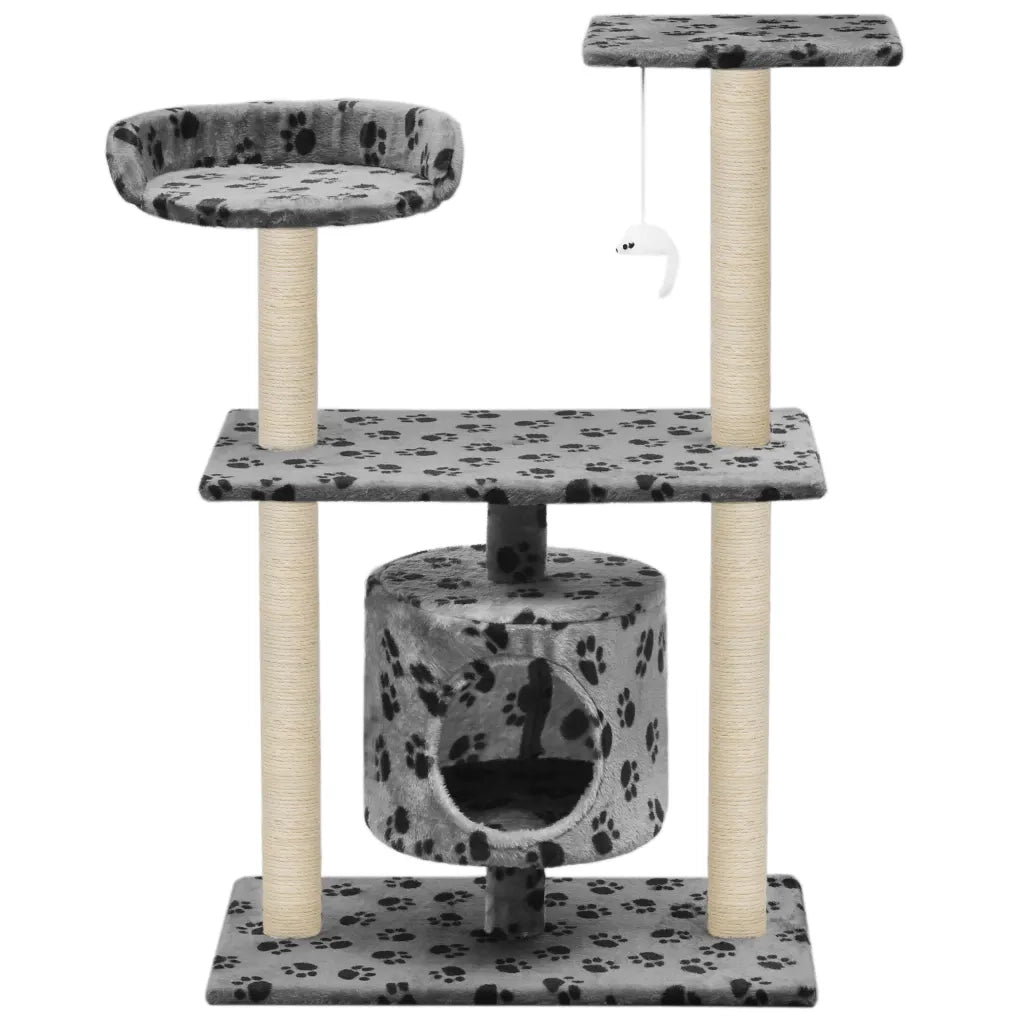 Albero per Gatti e Tiragraffi Sisal 95 cm Zampe Stampate Grigio CFW7755740