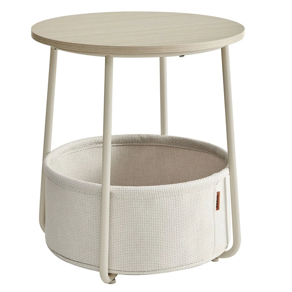 Tavolino rotondo piccolo con cestino in tessuto 45 x 50 cm contenitore per soggiorno/camera da letto/comodino stile moderno beige 12_0006930