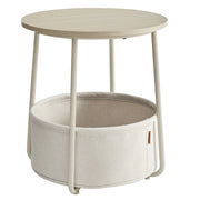 Tavolino rotondo piccolo con cestino in tessuto 45 x 50 cm contenitore per soggiorno/camera da letto/comodino stile moderno beige 12_0006930