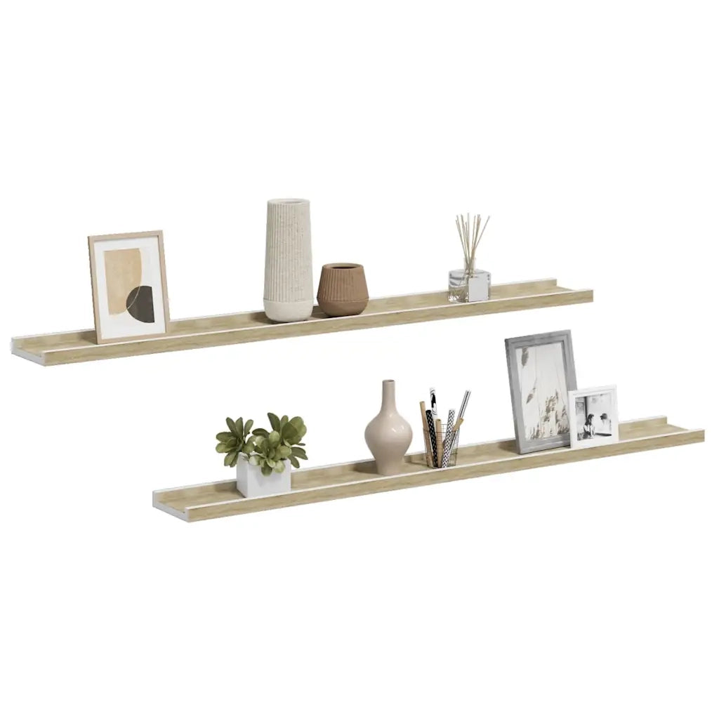 Mensole da Parete 2 pz Bianco e Rovere Sonoma 100x9x3 cm 326692