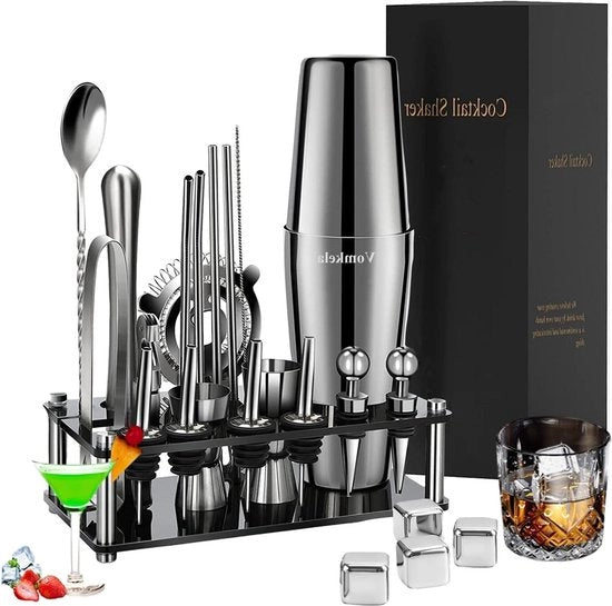 Set di Cocktail Shaker - 25 pezzi di accessori da bar con base standard - Acciaio Inossidabile - 750 ml - Cocktailmixer - Accessori del Barman - Decorazione da Cocktail - Regali - Resistenti - Vomkela