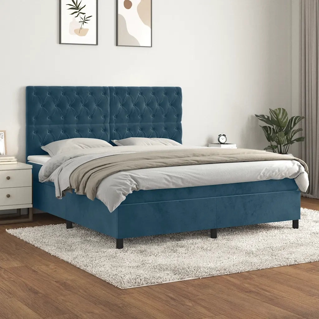 Giroletto a Molle con Materasso Blu Scuro 160x200 cm in Velluto 3143215