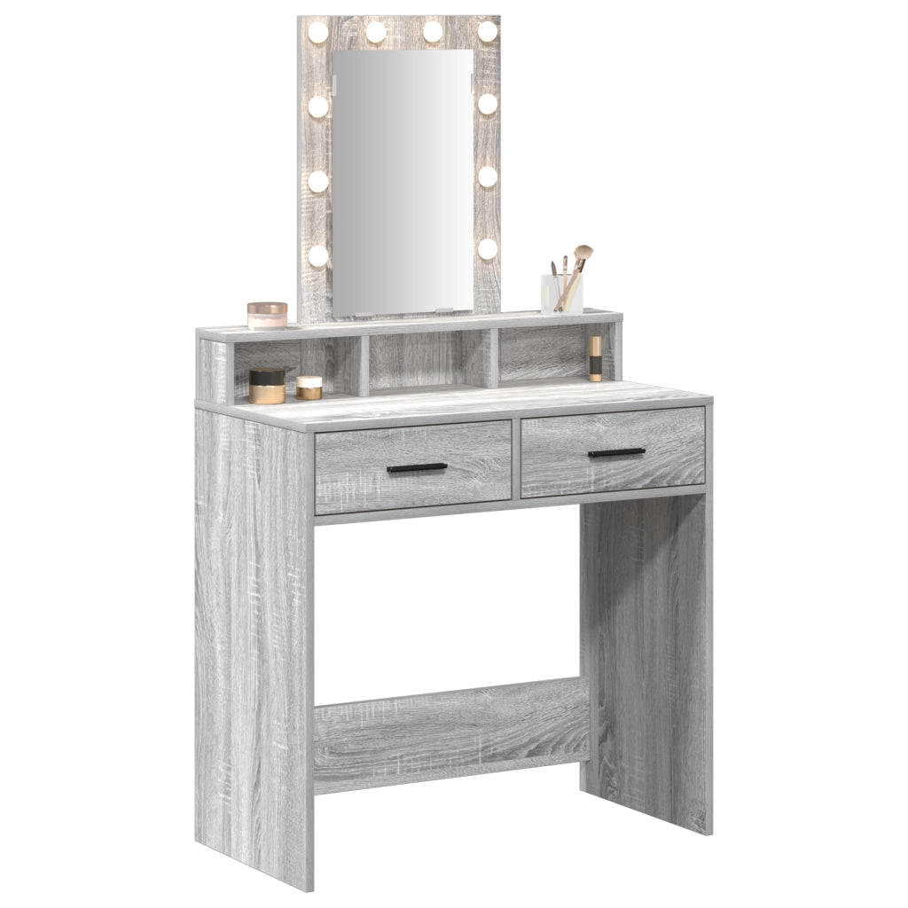 Tavolo da trucco con luci LED Grigio Sonoma 79x41x140 cm