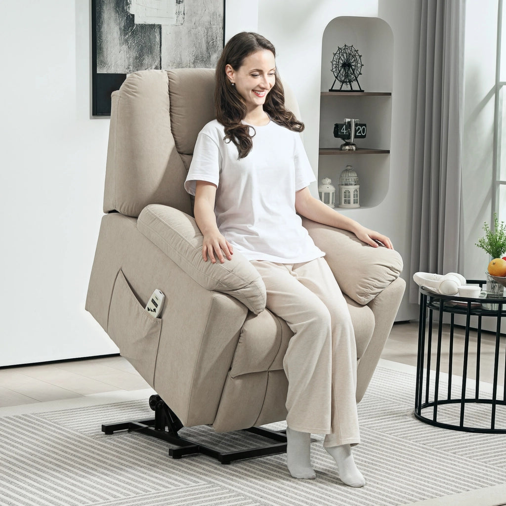 Poltrona Massaggiante Elettrica Reclinabile con Riscaldamento e USB ¨C Zephmum ¨C Beige