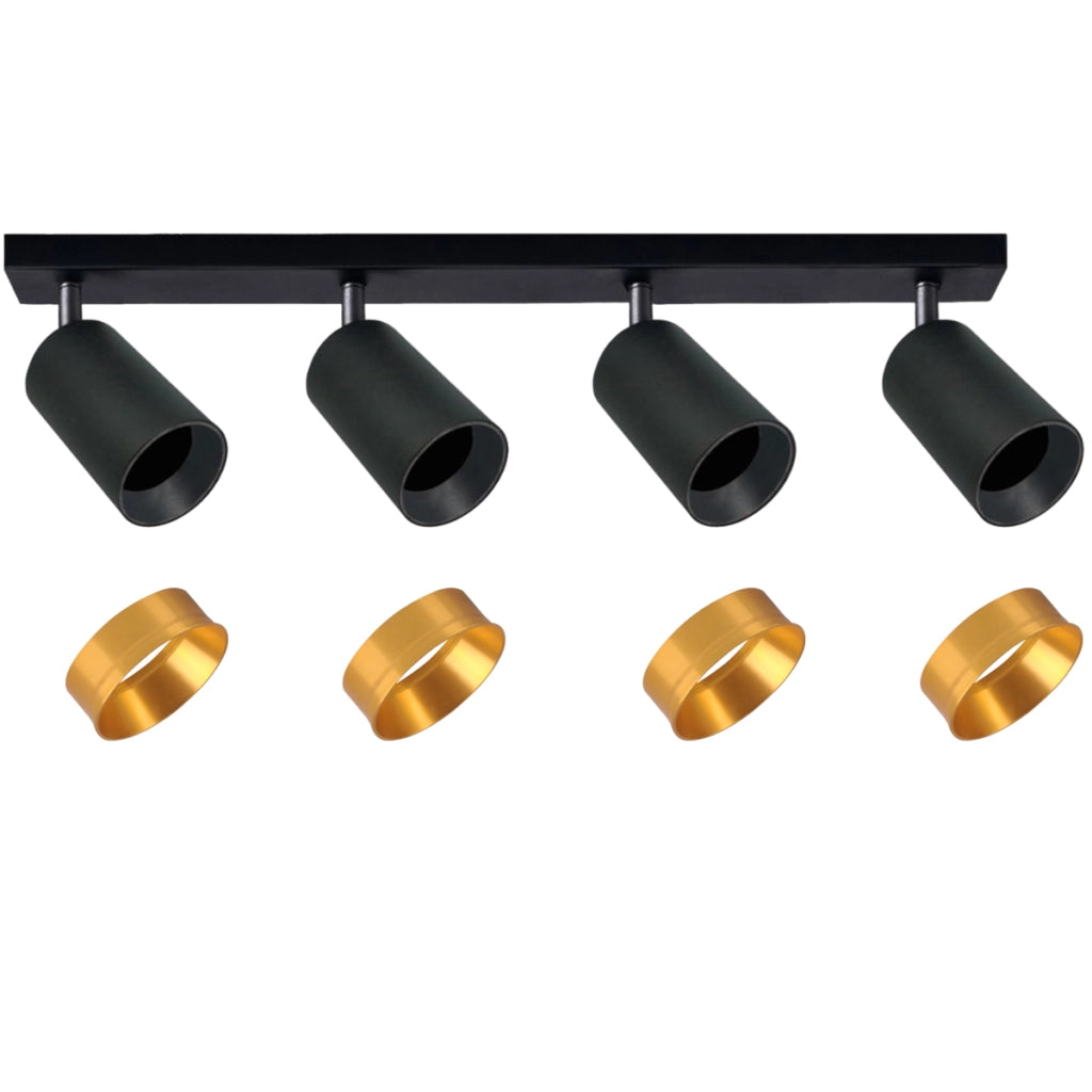Applique/Plafoniera 4 faretti GU10 nero-oro Maribel Polux