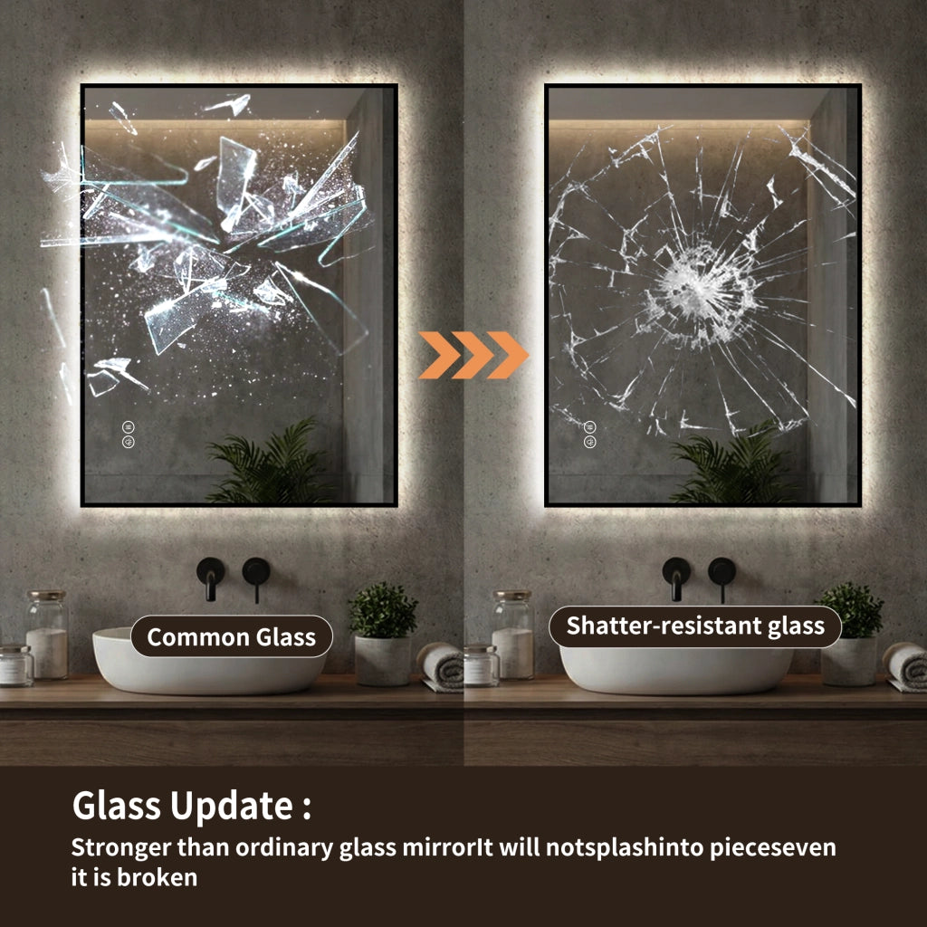 SPECCHIO BAGNO LED 60x80 cm con telaio in alluminio, antiappannamento, argento