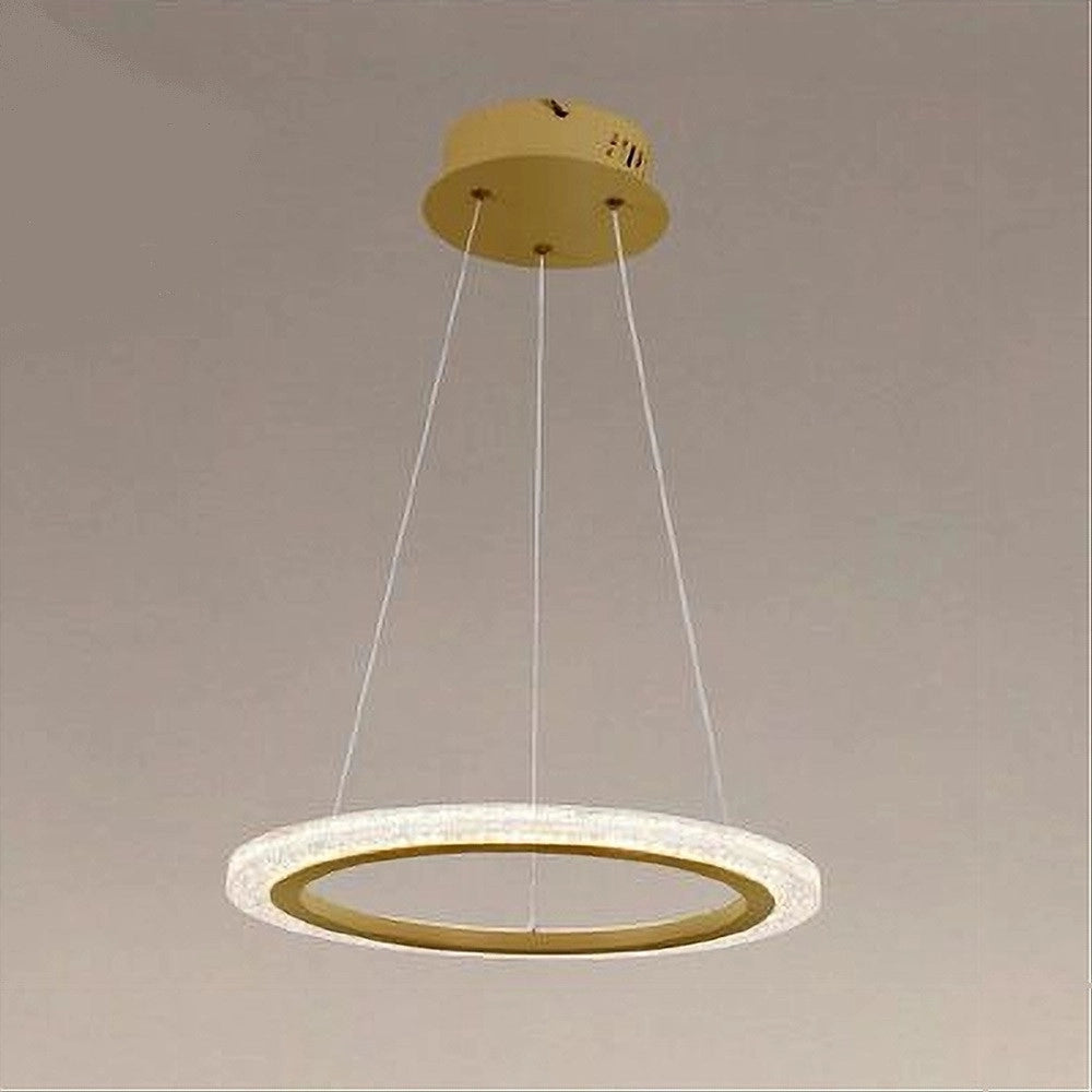 Trade Shop - Lampadario A Sospensione Led 24 Watt Cerchio Anello Effetto Cristallo Oro 31913 -