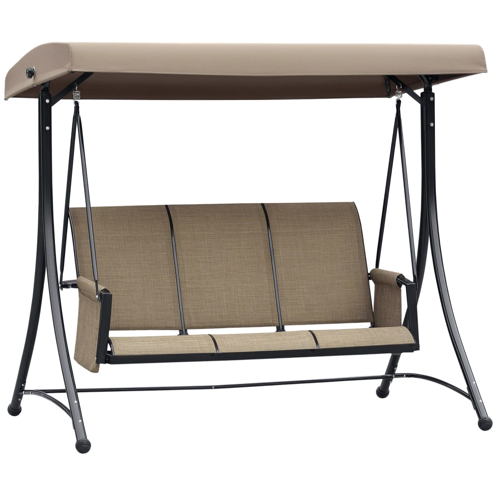 Divano a dondolo da giardino 3 posti con tettoia ¨C zephmum ¨C Aluminium, 196x128x172 cm, Marrone