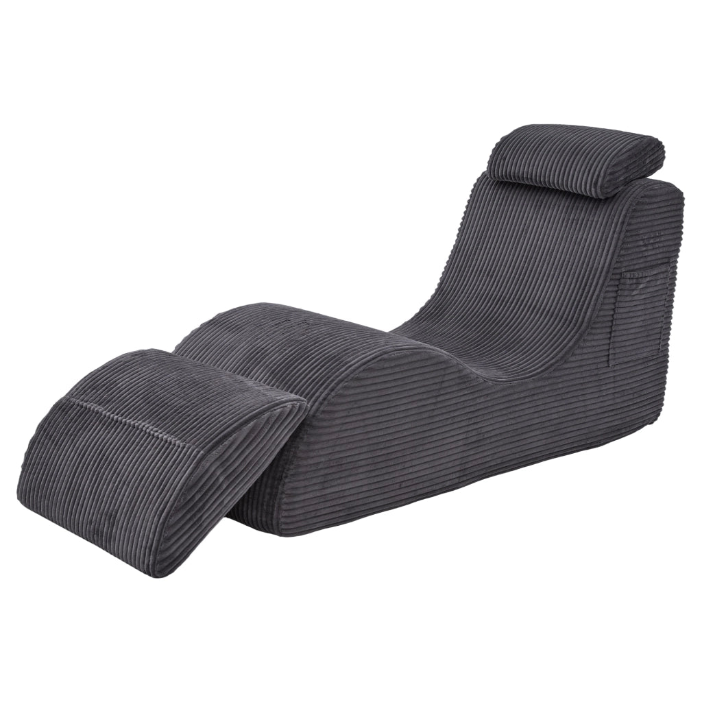 Poltrona relax ergonomica con tasca laterale e cuscino rimovibile design compatto in velluto a coste grigio scuro