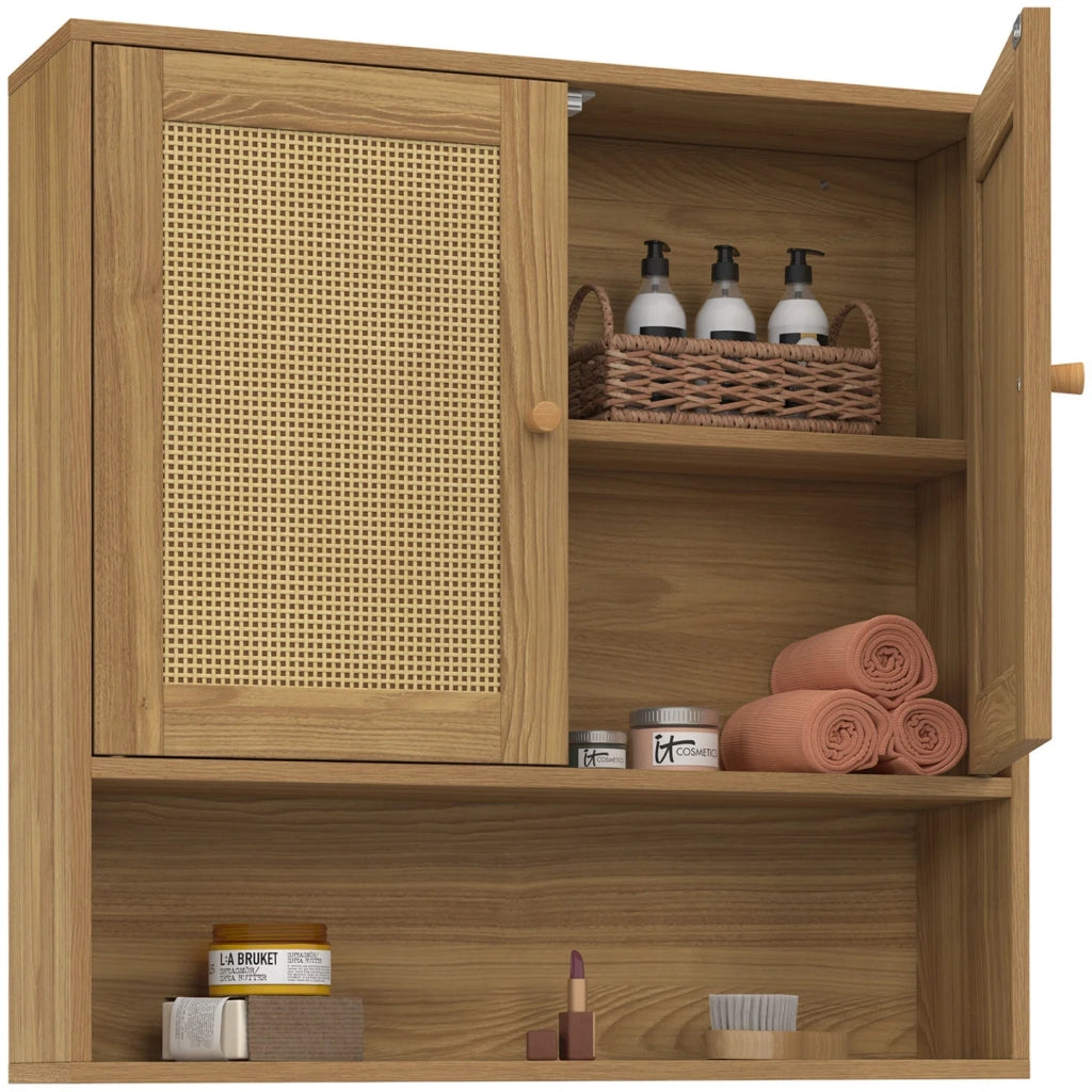 IDMarket - Mobile da bagno sospeso HANAE con 2 ante e ripiano, effetto intrecciato naturale