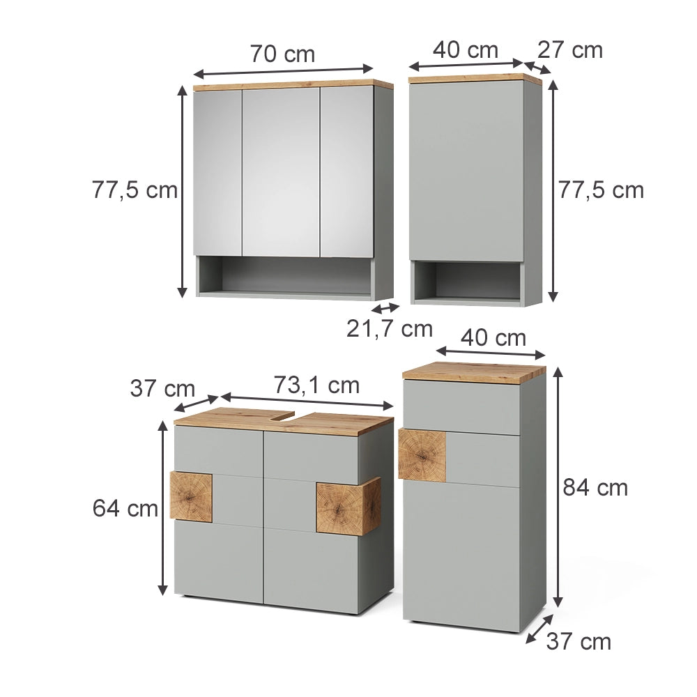 Vicco Set di mobili da bagno Grigio/Artisan 4 parti