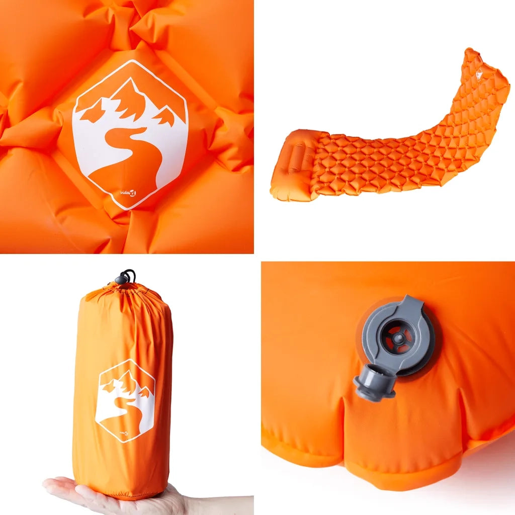 Materasso Campeggio Gonfiabile con Cuscino 1 Persona Arancione CFW2802372