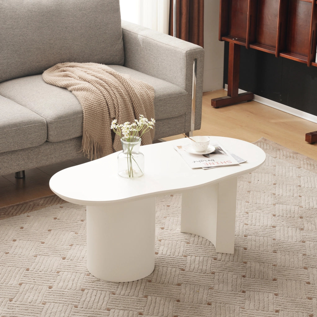 Tavolino da caffè irregolare 100 cm in MDF laccato bianco