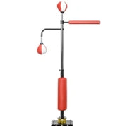 Supporto per Sacco da Boxe con 2 Speedball, Asta da Boxe Girevole, Kickpad, Regolabile in Altezza, in Acciaio, 84 x 36 x 140-205cm, Nero, Rosso e Bianco