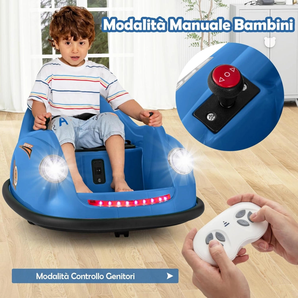 12V Auto Elettrica per Bambini con Telecomando, Autoscontro Elettrico con Luci LED Musica e Rotazione a 360°, Macchina Cavalcabile per Bambini 2-5 Anni (Blu)