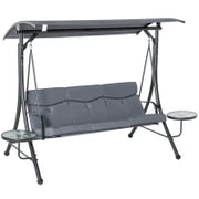 Dondolo da Giardino a 3 Posti , Dondolo da Esterno con Tettuccio Regolabile e 2 Tavolini, Grigio 271x125x177cm