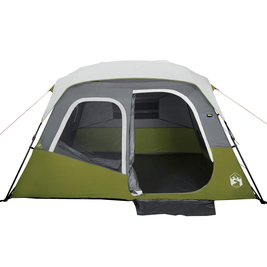 Tenda Famiglia con LED 6 Persone-Tenda da campeggio Verde Chiaro Rilascio Rapido