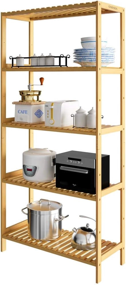 Scaffale Bagno Bamboo 5 Ripiani Altezza Regolabile 130x60x26 cm Mobile Cucina Libreria in Legno Organizer Studio