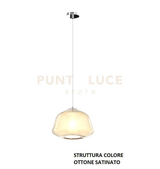 SOSPENSIONE OTTONE SAT. 1 LUCE VETRO ALPHA AMBRA 1176OS-S1 ALPHA-AM