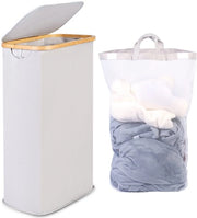 Wasmachine compatta 63L, Wasmachine compatta con coperchio, Lavatrice pieghevole con maniglie in bambù e sacchetto rimovibile per camera da letto, bagno, cucina