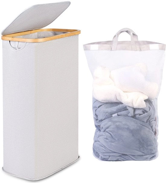 Wasmachine compatta 63L, Wasmachine compatta con coperchio, Lavatrice pieghevole con maniglie in bambù e sacchetto rimovibile per camera da letto, bagno, cucina
