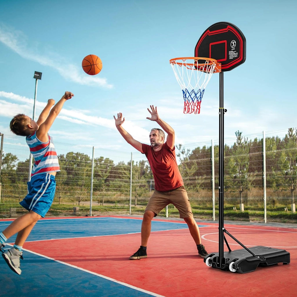 Canestro Basket per Esterno in HDPE, 5 Livelli di Altezza Regolabile 155-210 cm, Supporto da Basket Portatile con Ruote, Base, Pallacanestro per Interni, per Bambini e Adulti