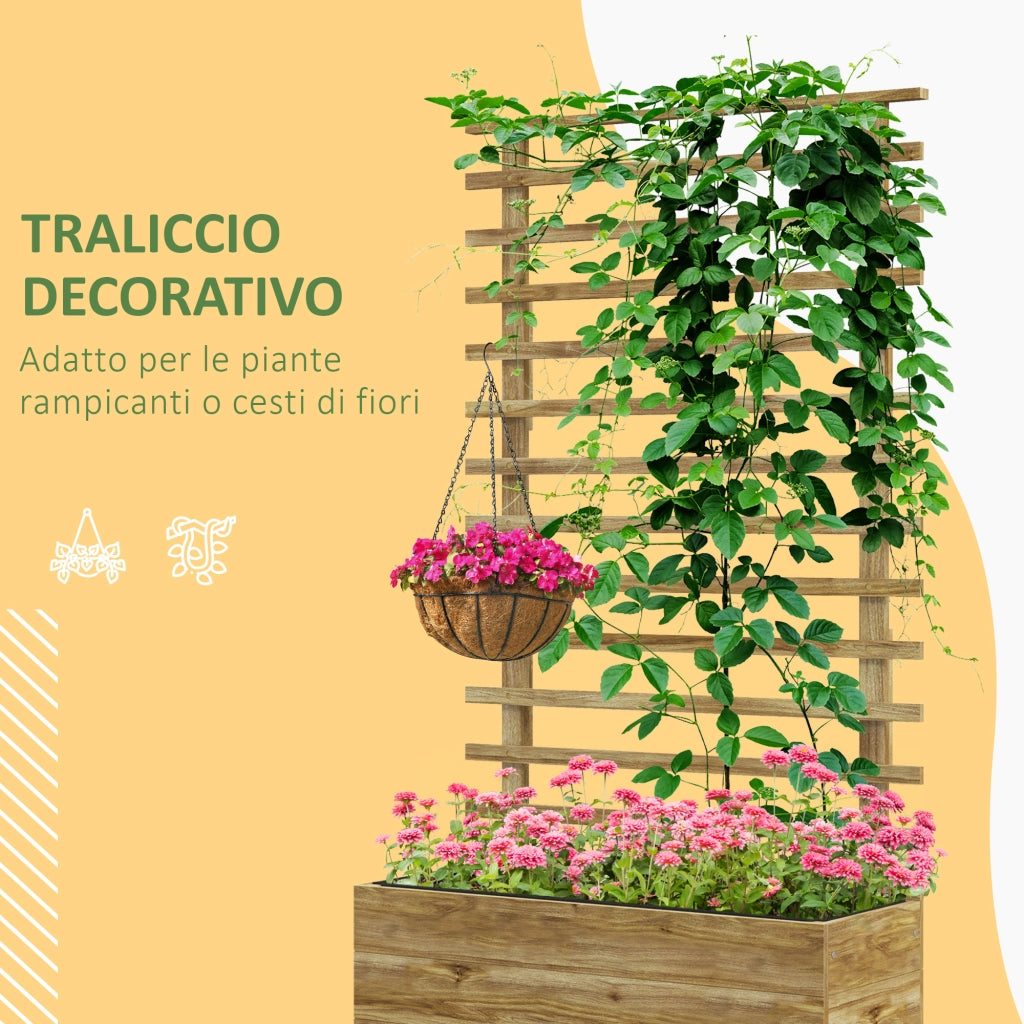 Fioriera Verticale 76x30x155 cm con 4 Ruote e Traliccio per Piante Rampicanti in Legno