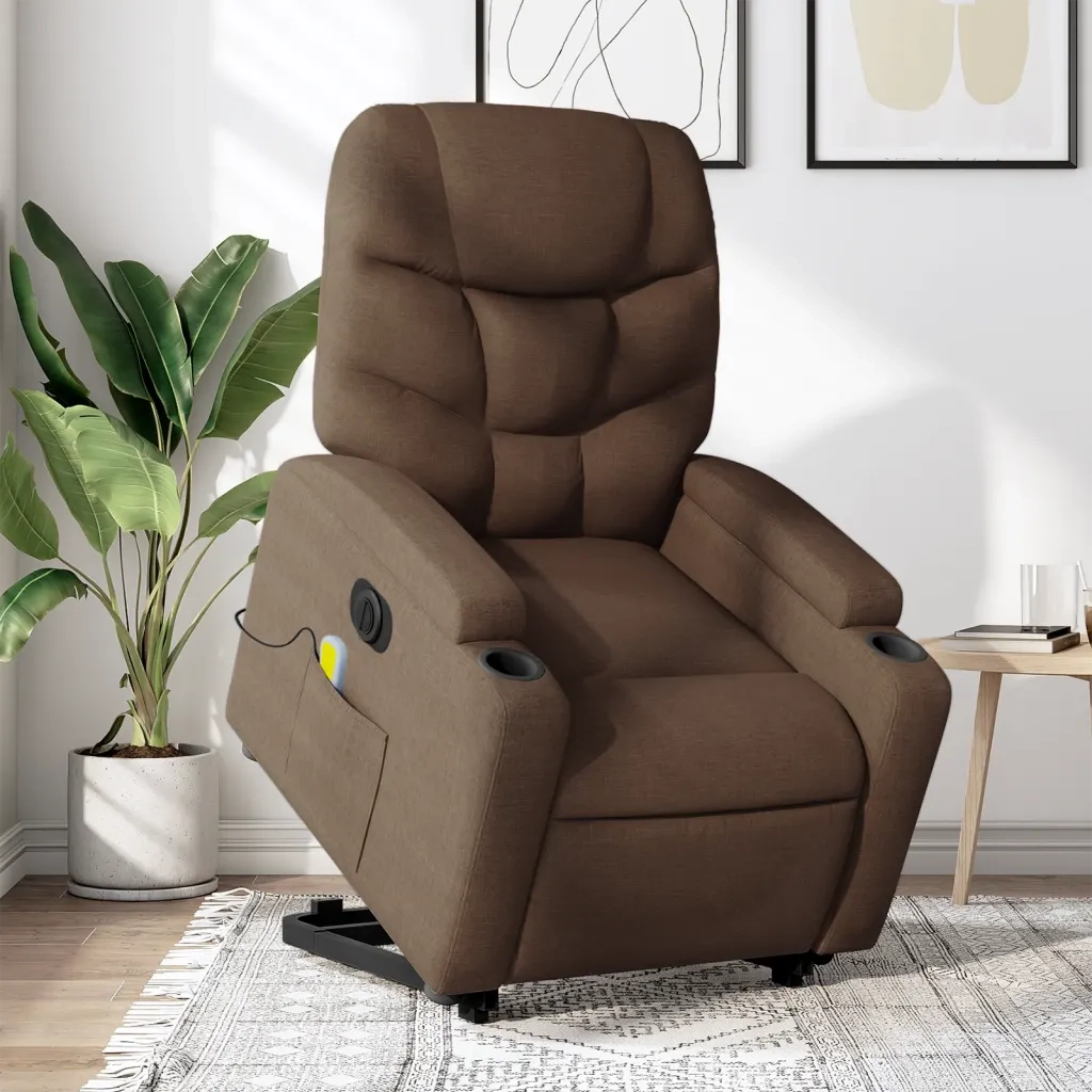 Poltrona Alzapersona Massaggiante Elettrica Marrone Tessuto 3204636