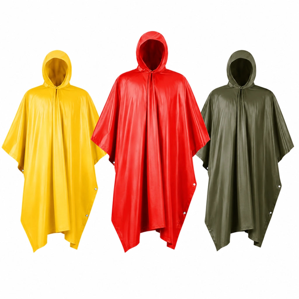 Kit 3 Poncho Impermeabili Unisex Pvc Antipioggia con Cappuccio Riutilizzabili