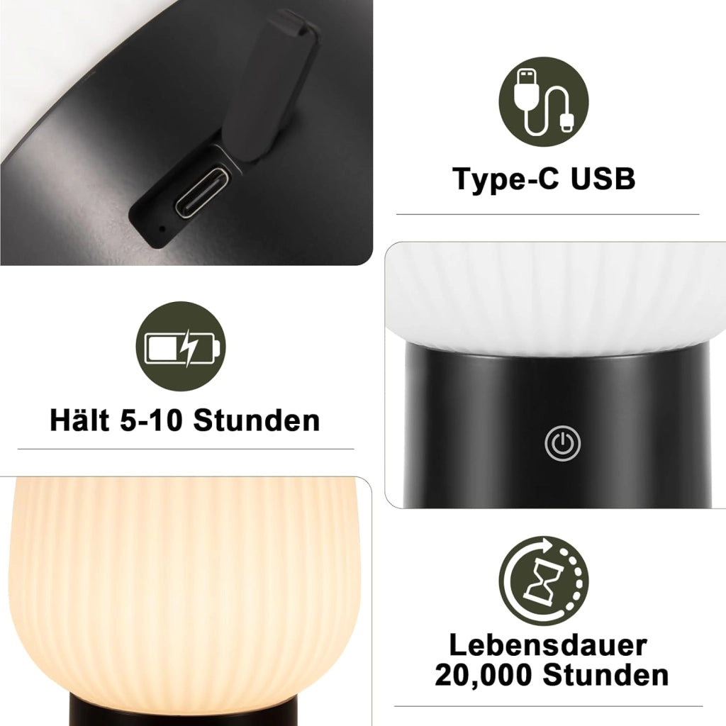 ZMH Lampada da tavolo LED bianca wireless touch dimmerabile ricaricabile per camera letto comodino