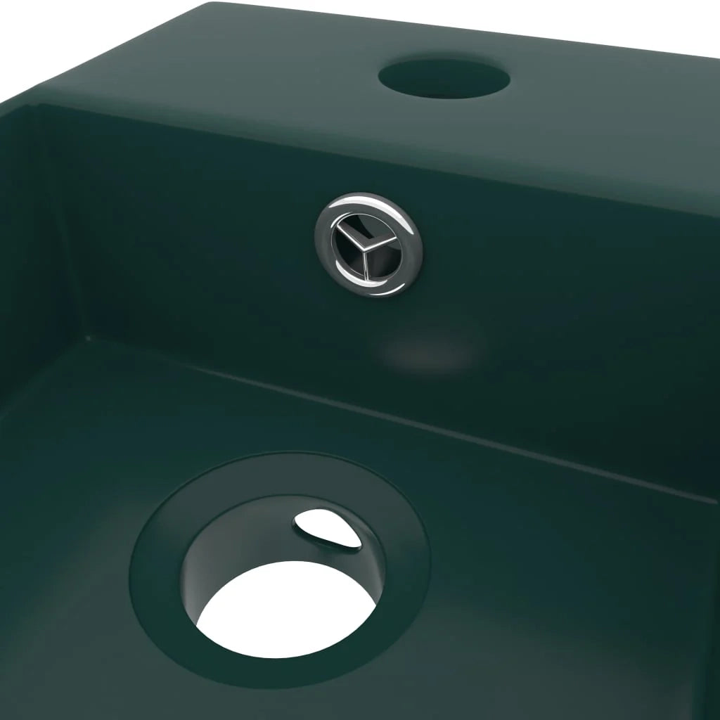 Lavandino da bagno con troppopieno lavabo da appoggio bagno/cucina/interno casa 48 x 25 cm ceramica verde scuro 02_0002734