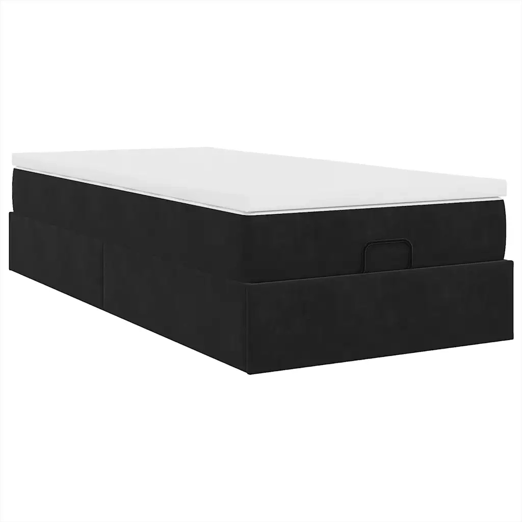 vidaXL Struttura Letto Pouf con Materasso Nero 100x200 cm Velluto