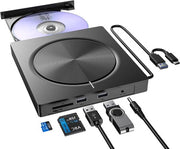 Esterno lettore CD-DVD USB 3.0 e USB-C esterno masterizzatore DVD con USB e SD/TF slot - lettore CD DVD portatile -/+RW per Windows/MacOS/Laptop/Desktop