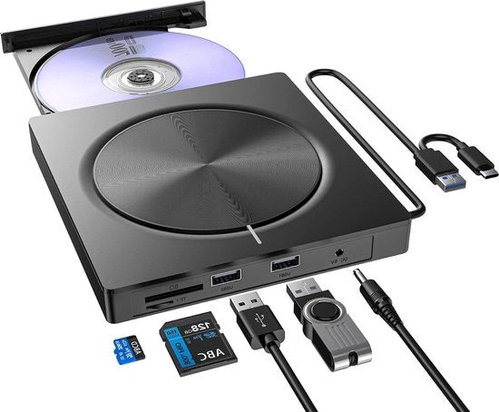 Esterno lettore CD-DVD USB 3.0 e USB-C esterno masterizzatore DVD con USB e SD/TF slot - lettore CD DVD portatile -/+RW per Windows/MacOS/Laptop/Desktop