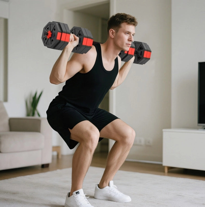 Set Pesi 4-in-1 Regolabile 25 kg per Allenamento a Casa con Manubri, Bilancieri e Kettlebell