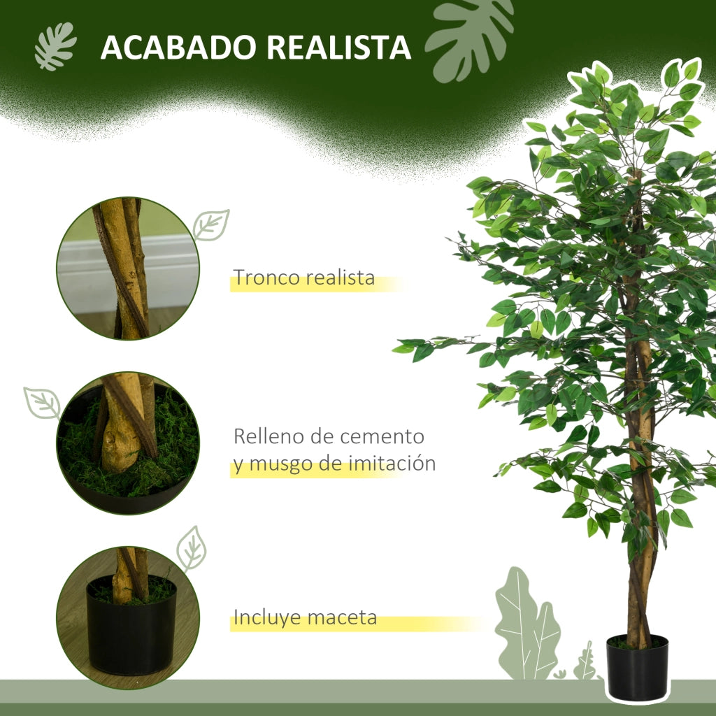 Pianta Artificiale Ficus 150 cm ¨C Xylo ¨C 882 Foglie Tronco Naturale Verde