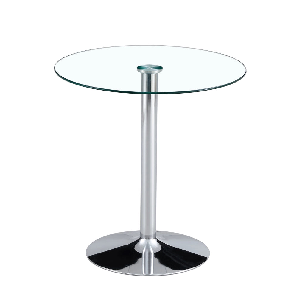 Tavolo da pranzo rotondo in vetro con 2 sgabelli da bar trasparenti e base in metallo per cucina e bar diametro 89 cm