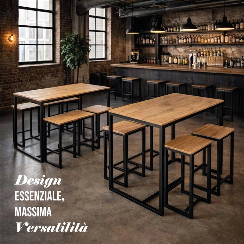 SET TAVOLO CON 4 SGABELI IN LEGNO100X60X87 CM NATURALE
