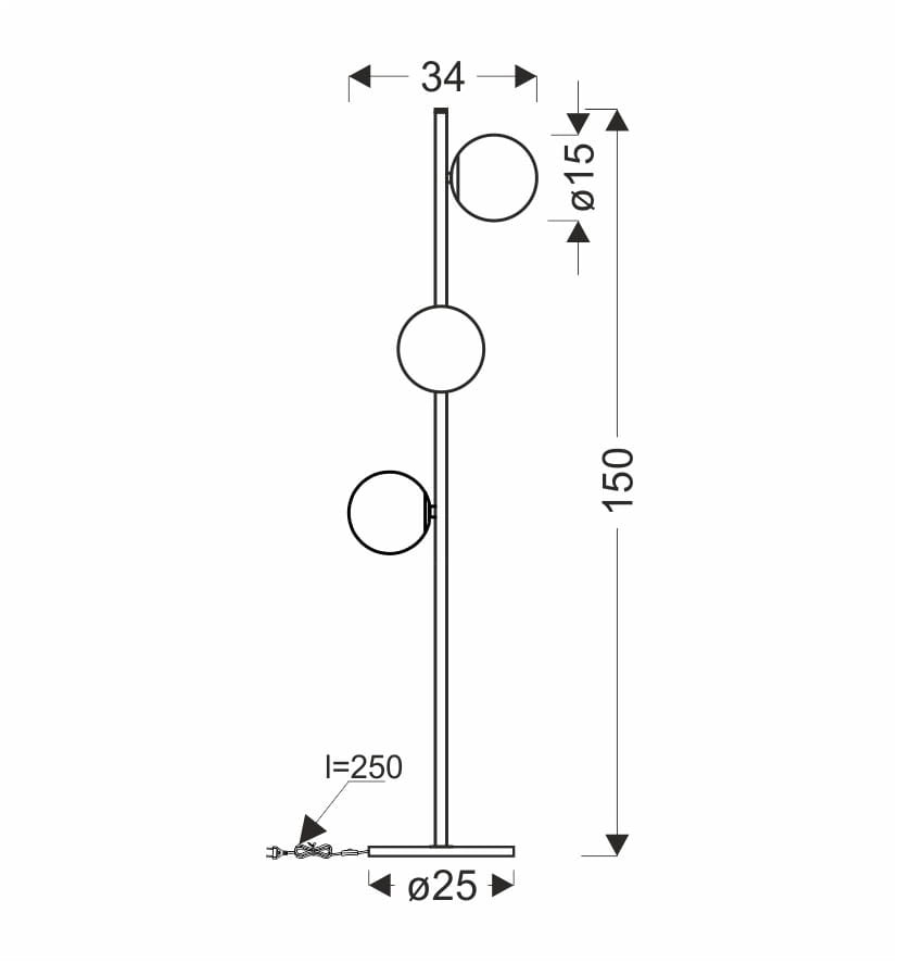 Lampada da terra Candellux Kama 3 luci G9 28W 150cm nero/bianco