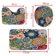 Set di tre tappeti per bagno in stile bohemiano senza gomma antiscivolo tappeti per bagno senza tessuto set di stampa 3D digitale impermeabile e resistente ai funghi tappeti per bagno per toilette - Fiore bohemiano - 75*45