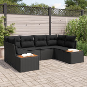 Set di divani da giardino a 6 pezzi con cuscini neri in polyrattan di acacia