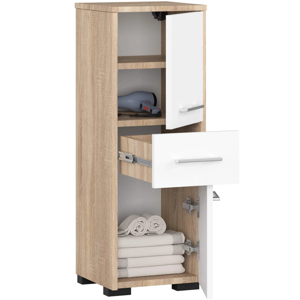 Mobile bagno AKORD Sonoma Quercia 30 cm 2 ante 1 cassetto inserto frontale Bianco 30x30x85 cm