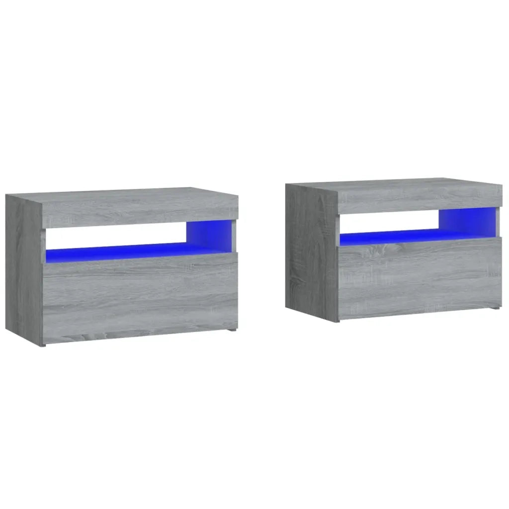 Comodini 2 pz con Luci LED-Set di 2 Tavolino da notte Grigio Sonoma 60x35x40 cm 764256